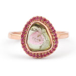 Watermelon Tourmaline with Pink Sapphire Halo Ring BFCM Stock Ring OFK4437