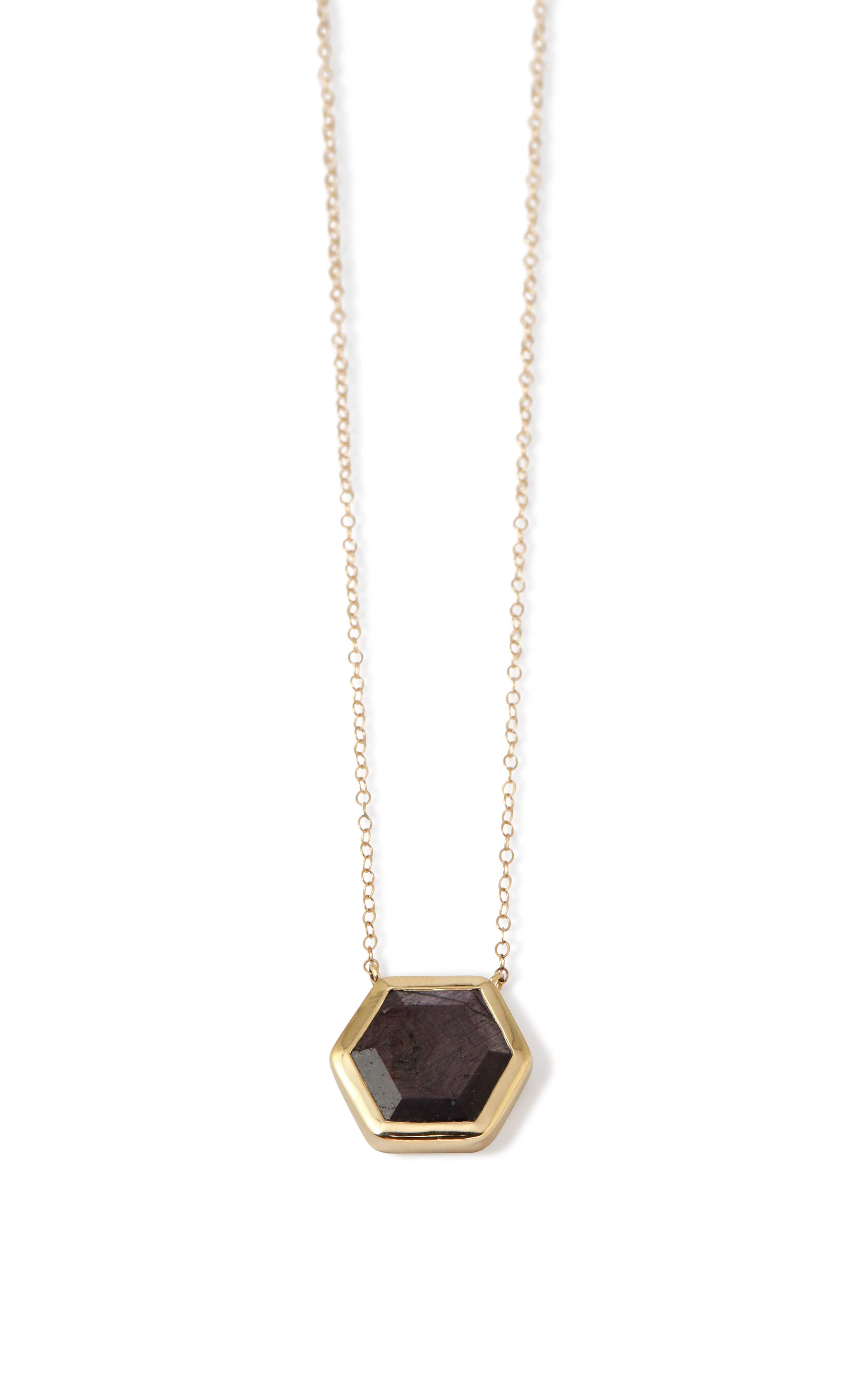 Ruby Slice Hexagon Pendant Necklace OFK4472-2