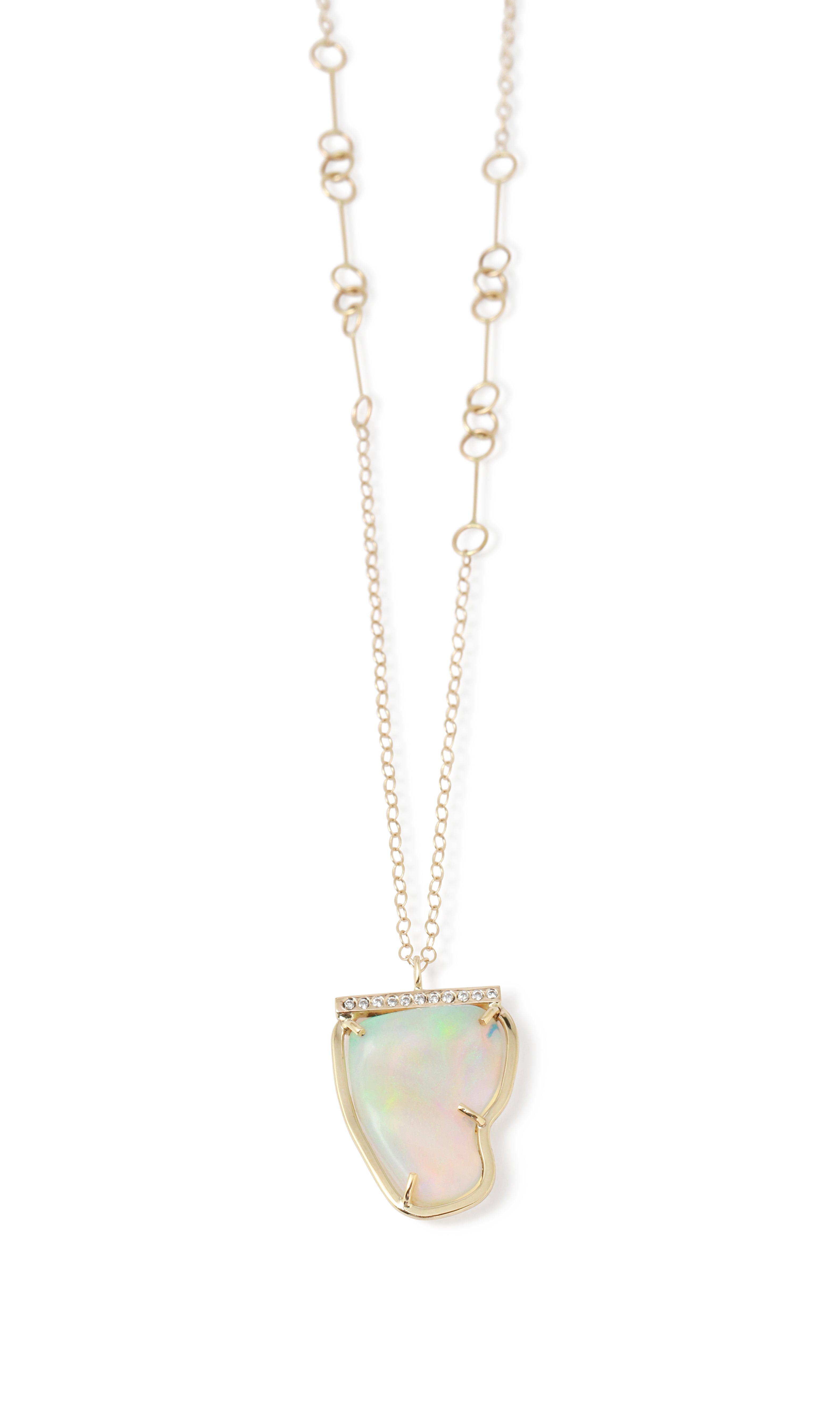 Diamond Halo Crystaline Opal Pendant Necklace OFK4473-1