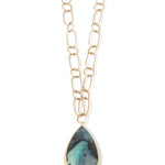 Black Opal Teardrop Pendant on Handmade Chain OFK4474-3