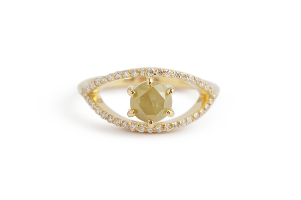 Yellow Diamond Pave Halo Eye Ring Rings OFKR199_81ec0f1f-dd3b-4607-92ab-82d67470d527