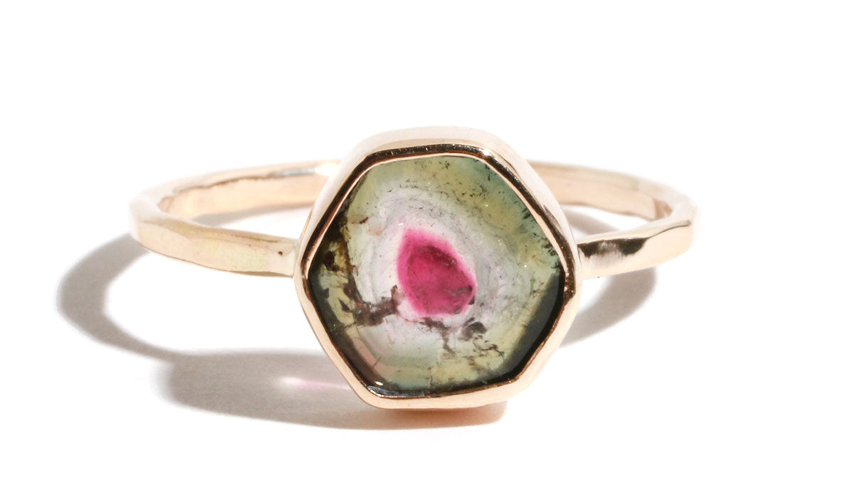 Watermelon Tourmaline Slice Ring BFCM Stock Ring R1150G