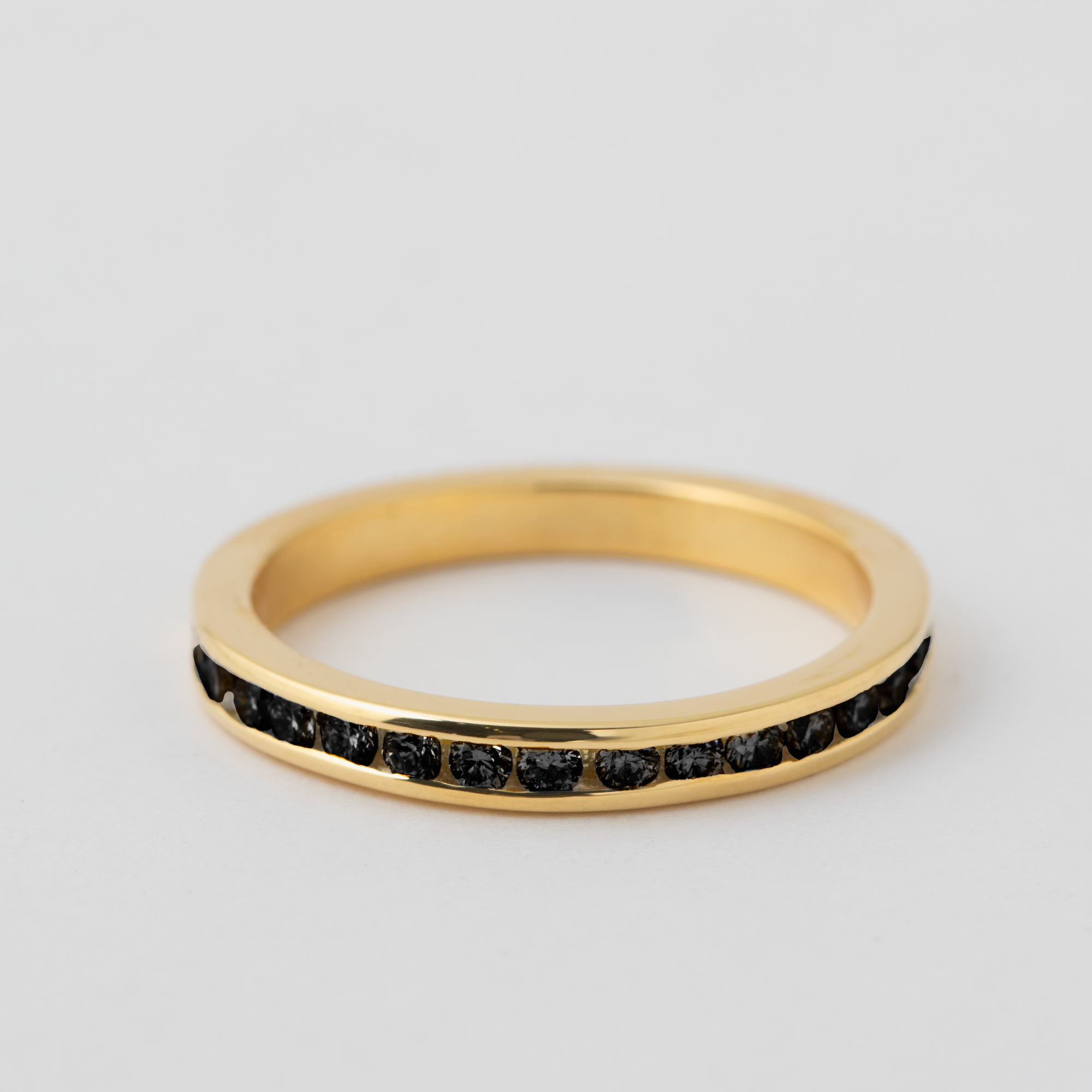 Half Channel Set Black Diamond Band - 18k Yellow Gold HIDDEN R1204G-18BLK