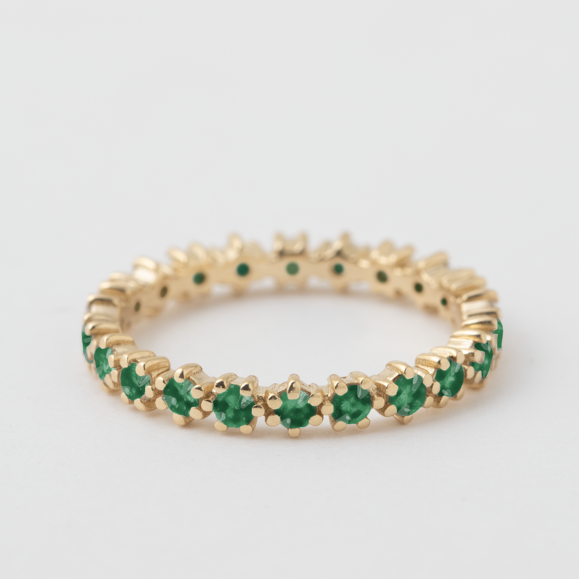 Prong Set Emerald Eternity Band - 18k Yellow Gold HIDDEN R1254G-18EM