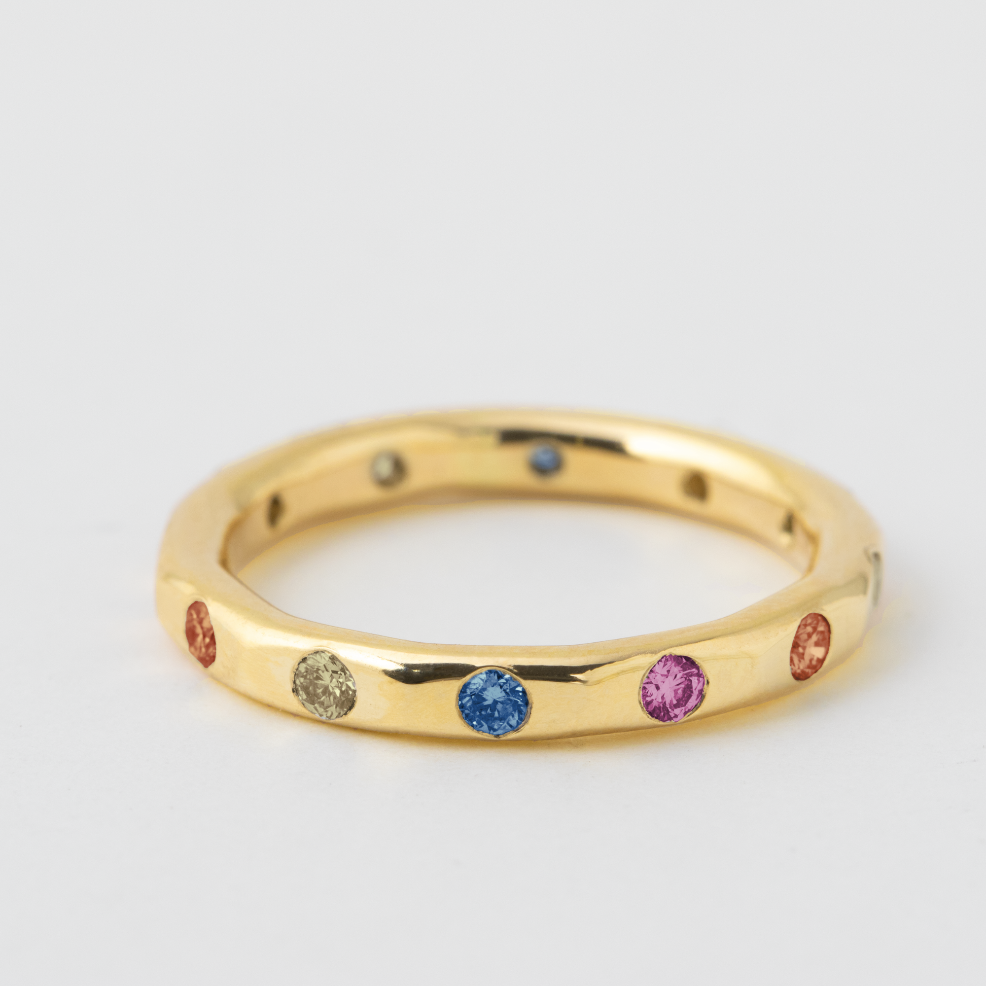 Flush Set Funfetti Sapphire and Ruby Mix Band - 18k Yellow Gold HIDDEN R1268G-18