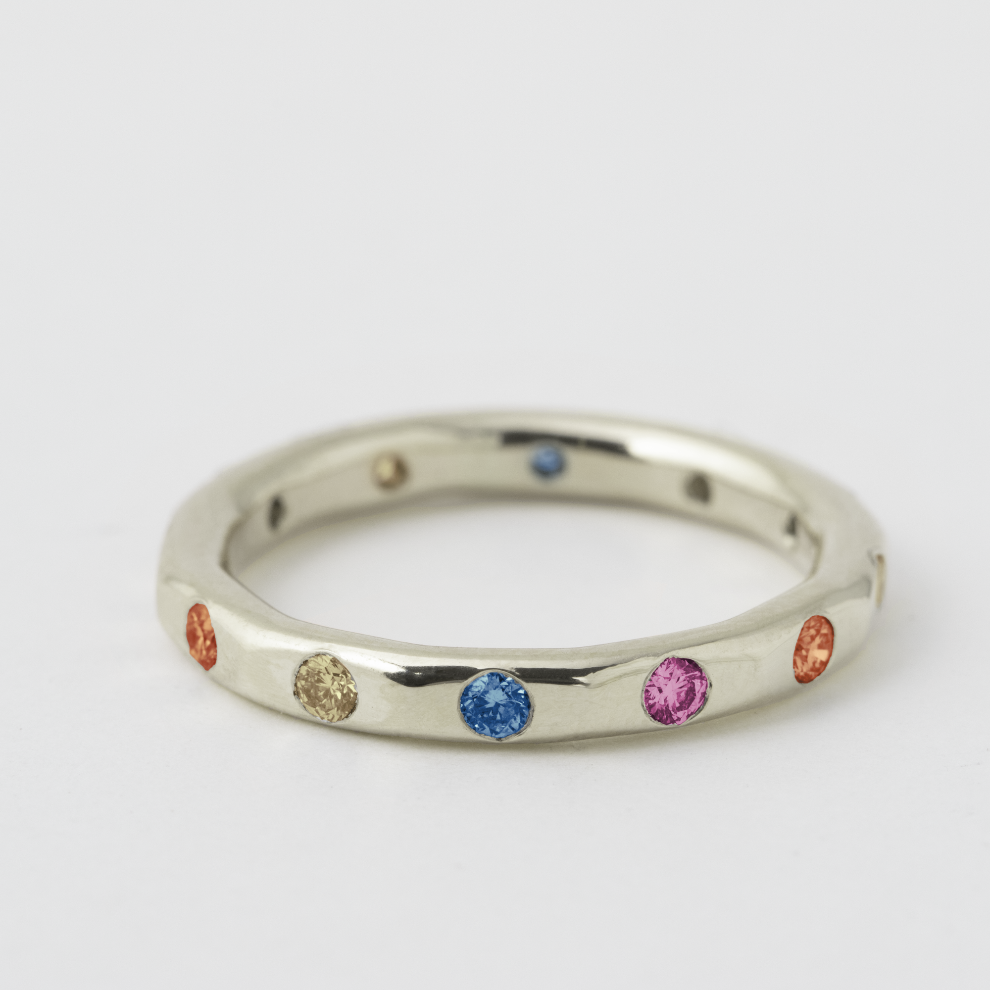 Flush Set Funfetti Sapphire and Ruby Mix Band - 18k White Gold HIDDEN R1268WG-18