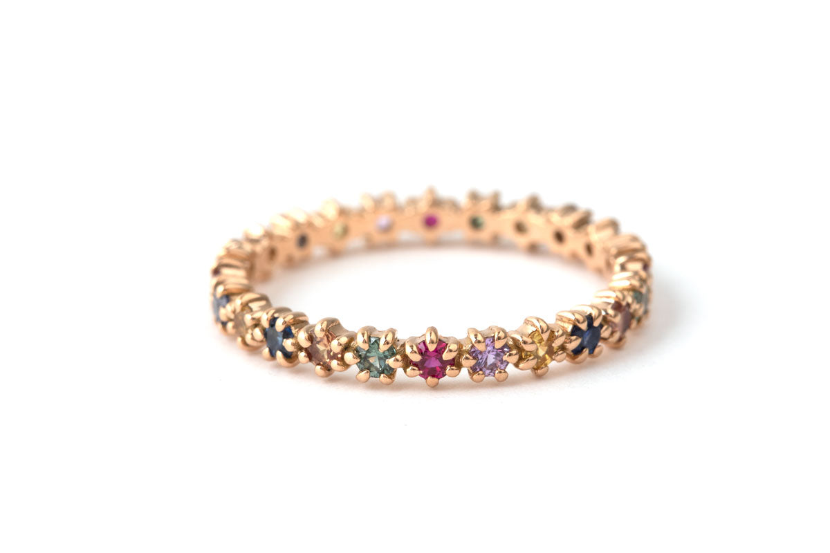 Prong Set Funfetti Sapphire and Ruby Mix Band - 18k Rose Gold HIDDEN R1269PG-18