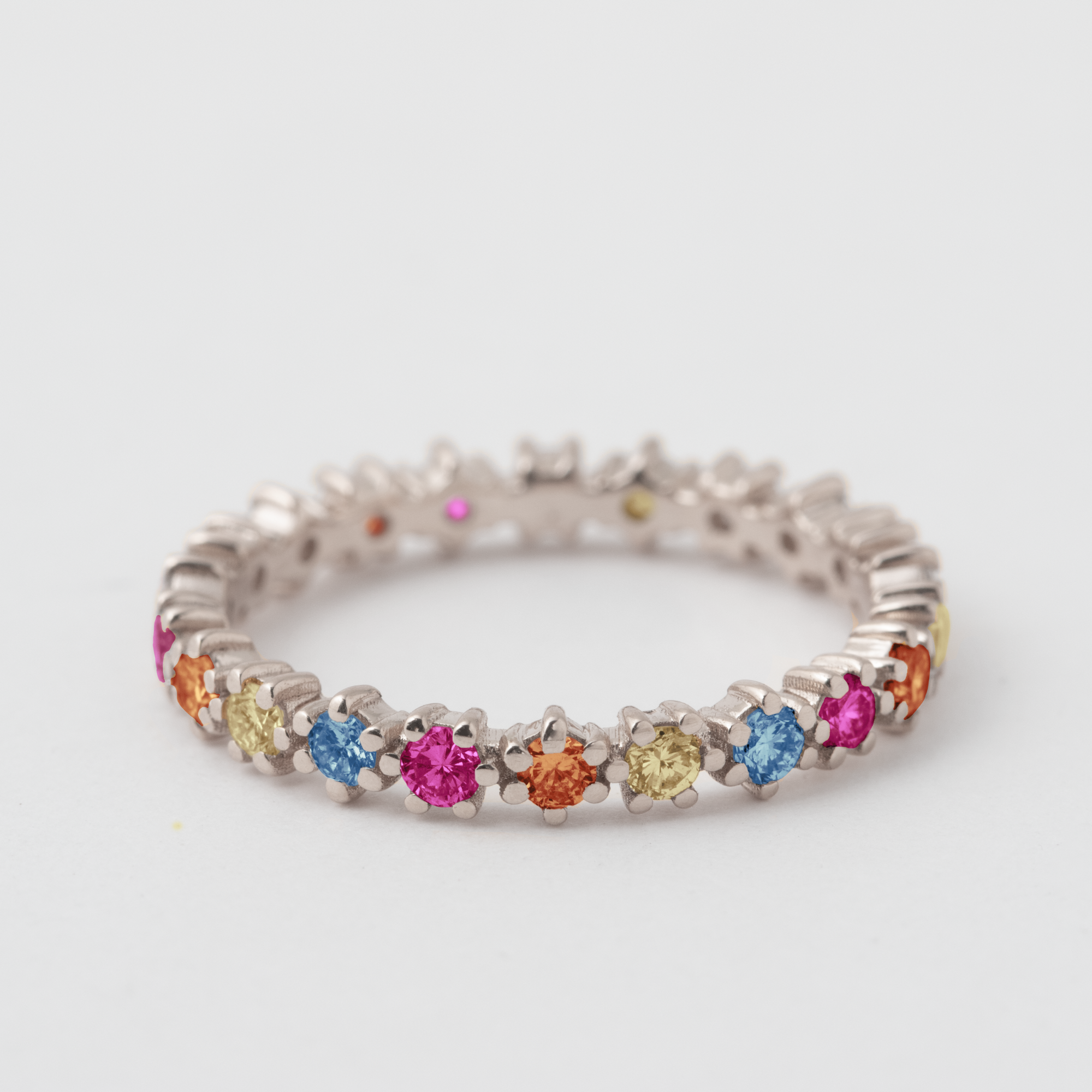 Prong Set Funfetti Sapphire and Ruby Mix Band - 18k White Gold HIDDEN R1269WG-18