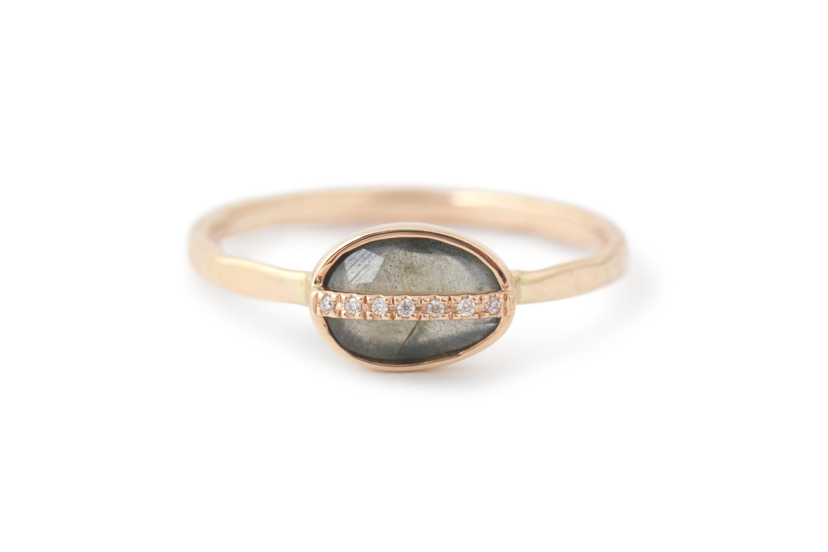 Large Micropave Bezel Wrapped Labradorite Ring Rings R1315LAB_1