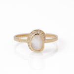 Small Freeform Mother of Pearl Diamond Crescent Moon Ring BFCM Stock Ring R1326GMOP