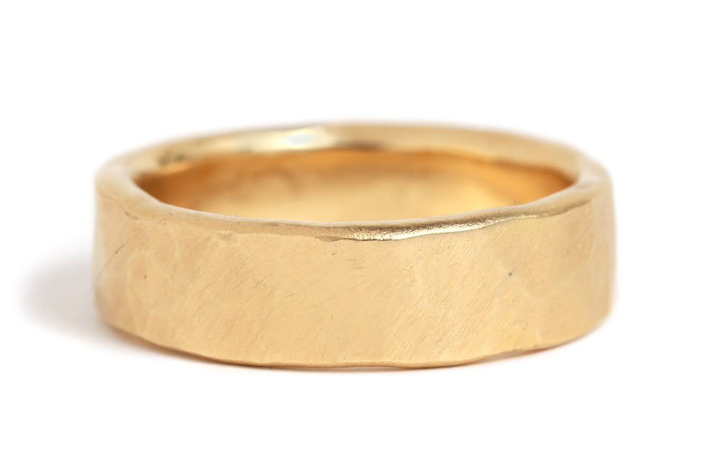 6mm Solid Hammered Band - 18k Yellow Gold Stock Ring R384