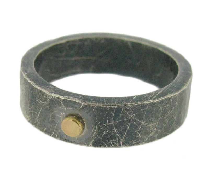 Oxidized Silver Band with Gold Dot Detail RING R723