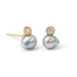 Baby Akoya Pearl and Diamond Stud Earrings by Shinkai EARRING SK_BA01-D