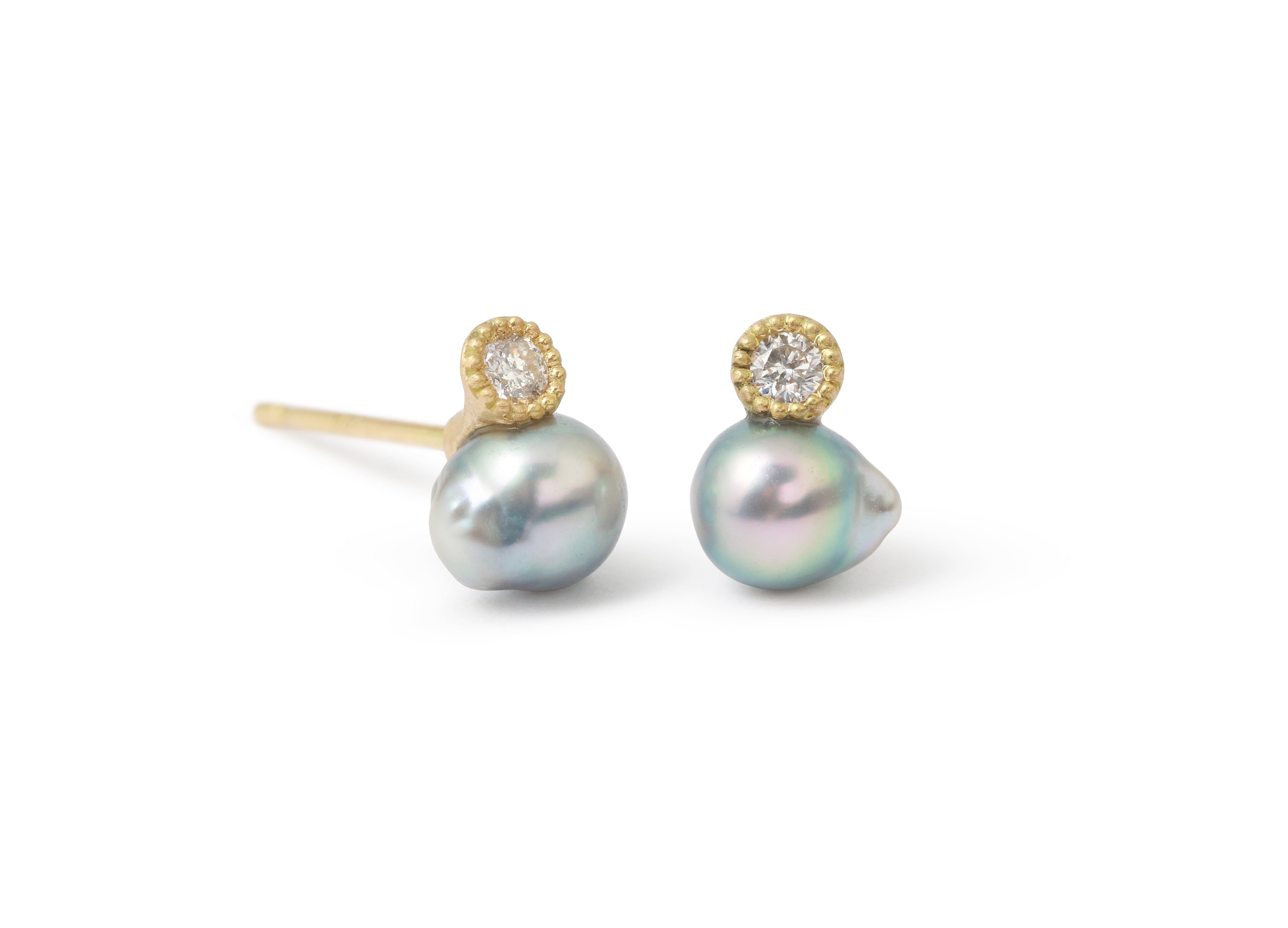 Baby Akoya Pearl and Diamond Stud Earrings by Shinkai EARRING SK_BA01-D