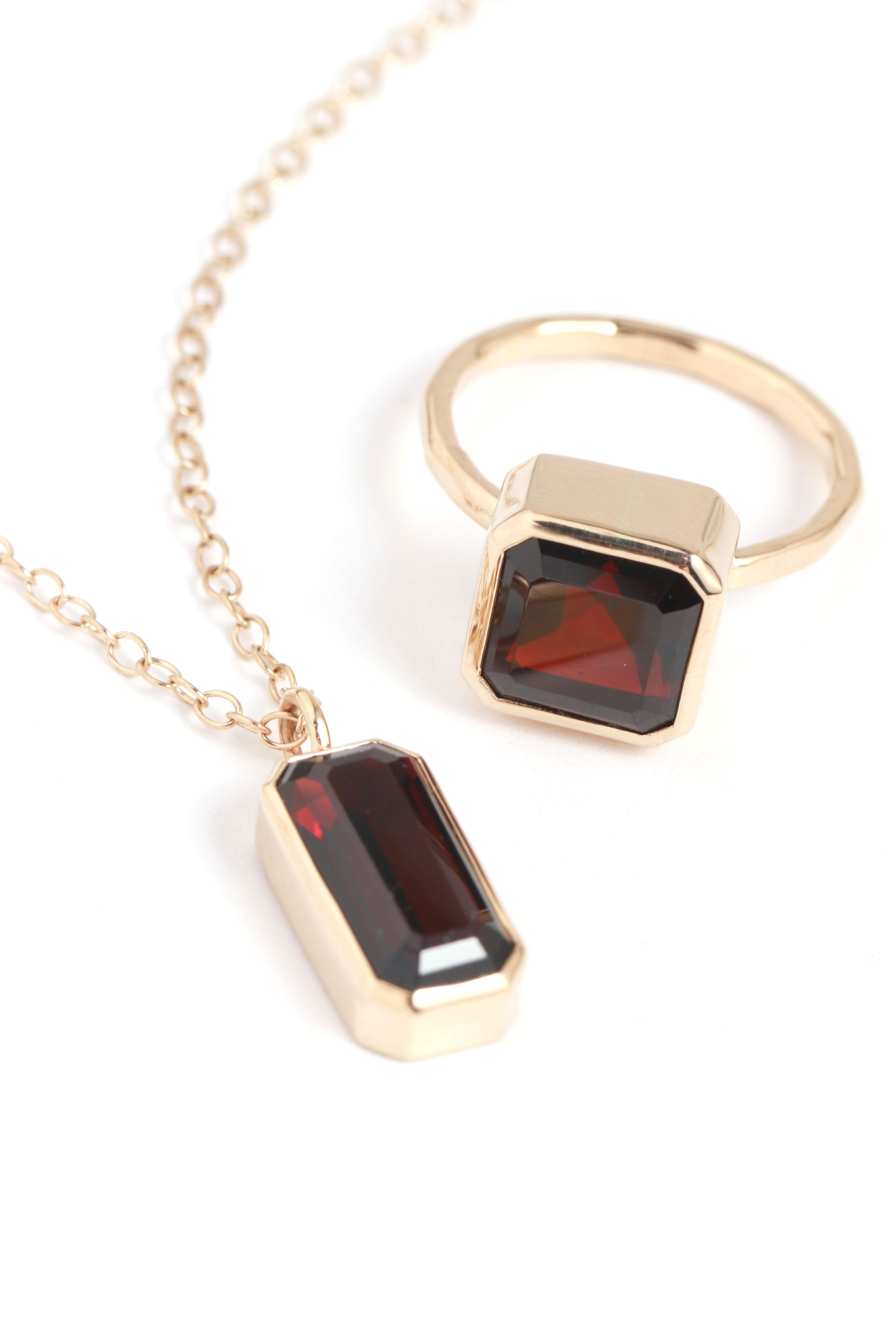 custom heirloom garnet ring and pendant necklace