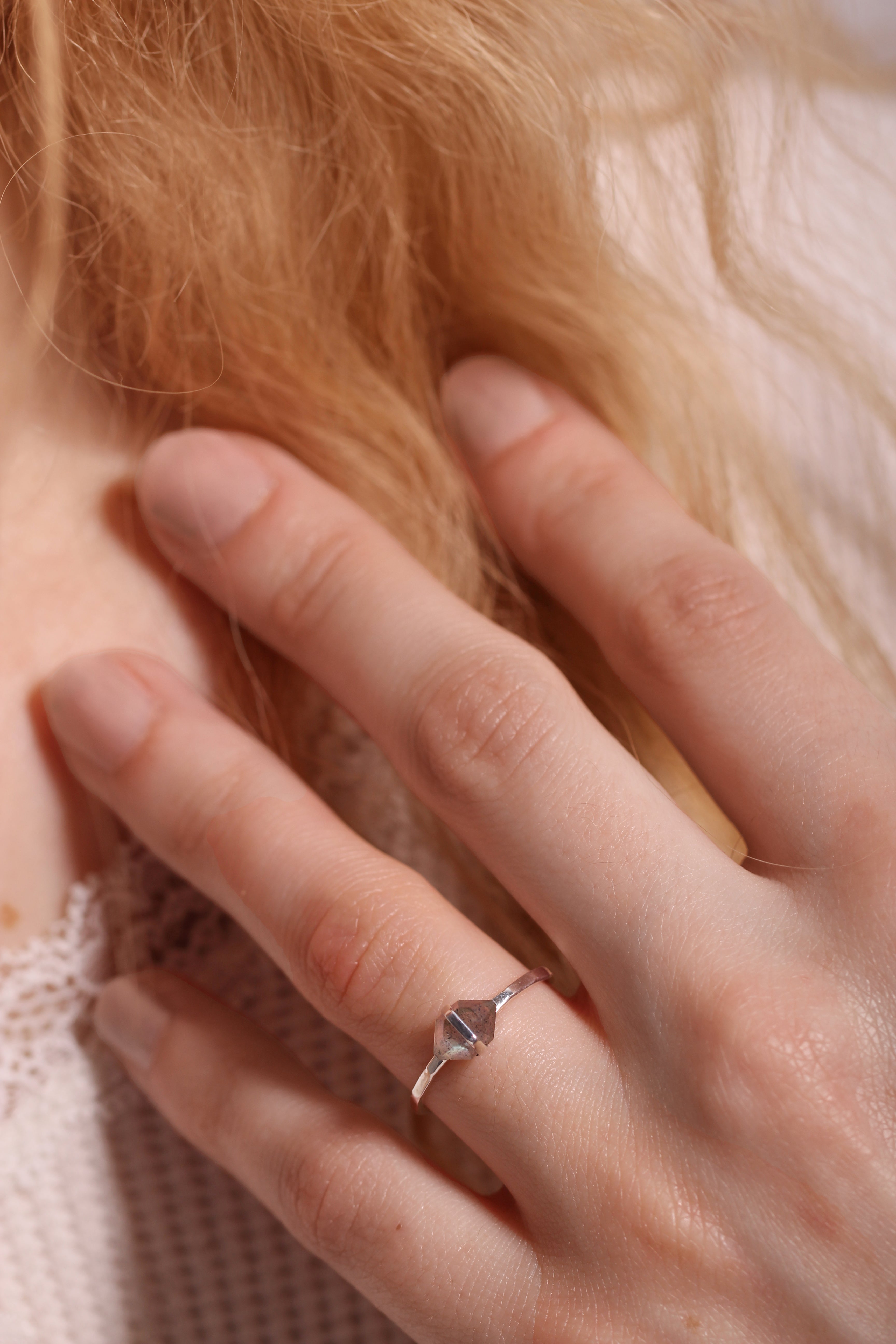 Small Bezel-Wrapped Herkimer Cut Labradorite Ring BFCM Stock Ring r1318labom