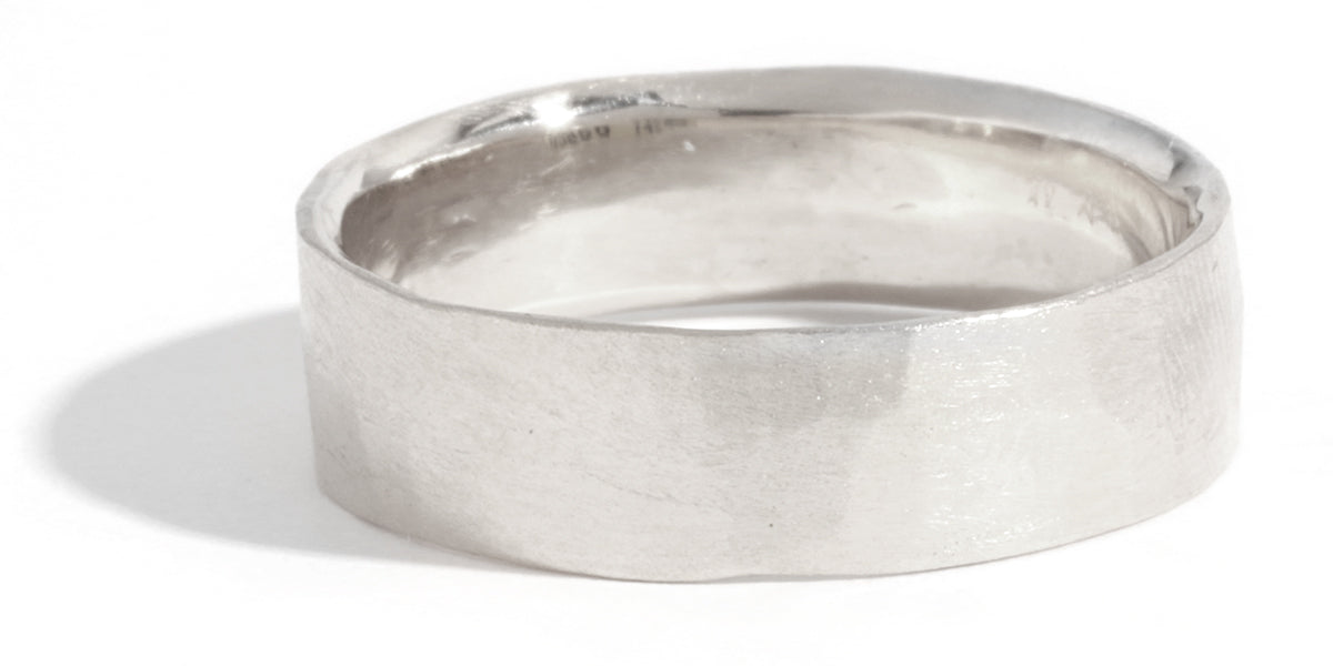 Hammered Texture 6mm Band - 14 Karat White Gold Stock Ring r385wg