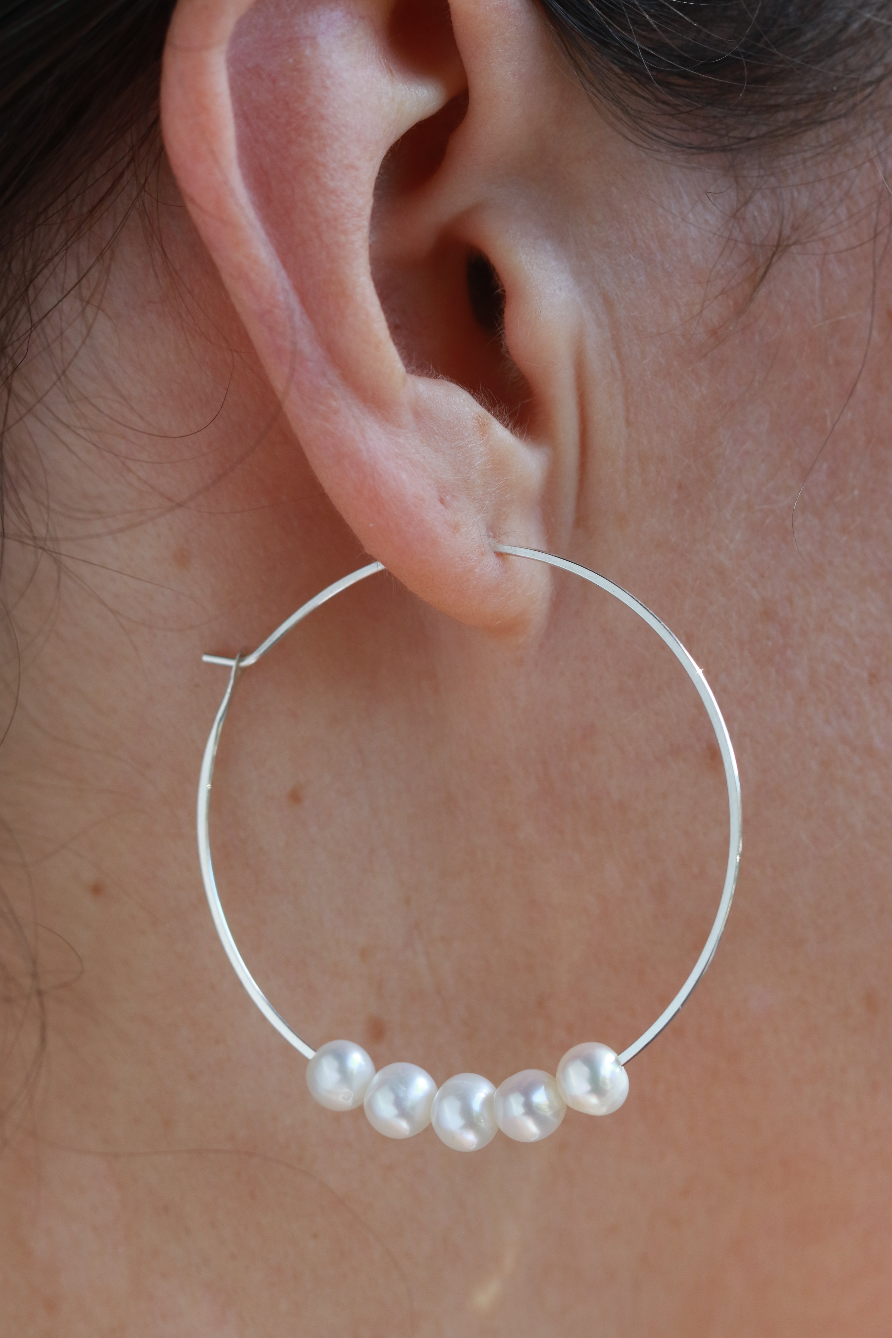 1.75 Inch Hoops with Floating Pearls