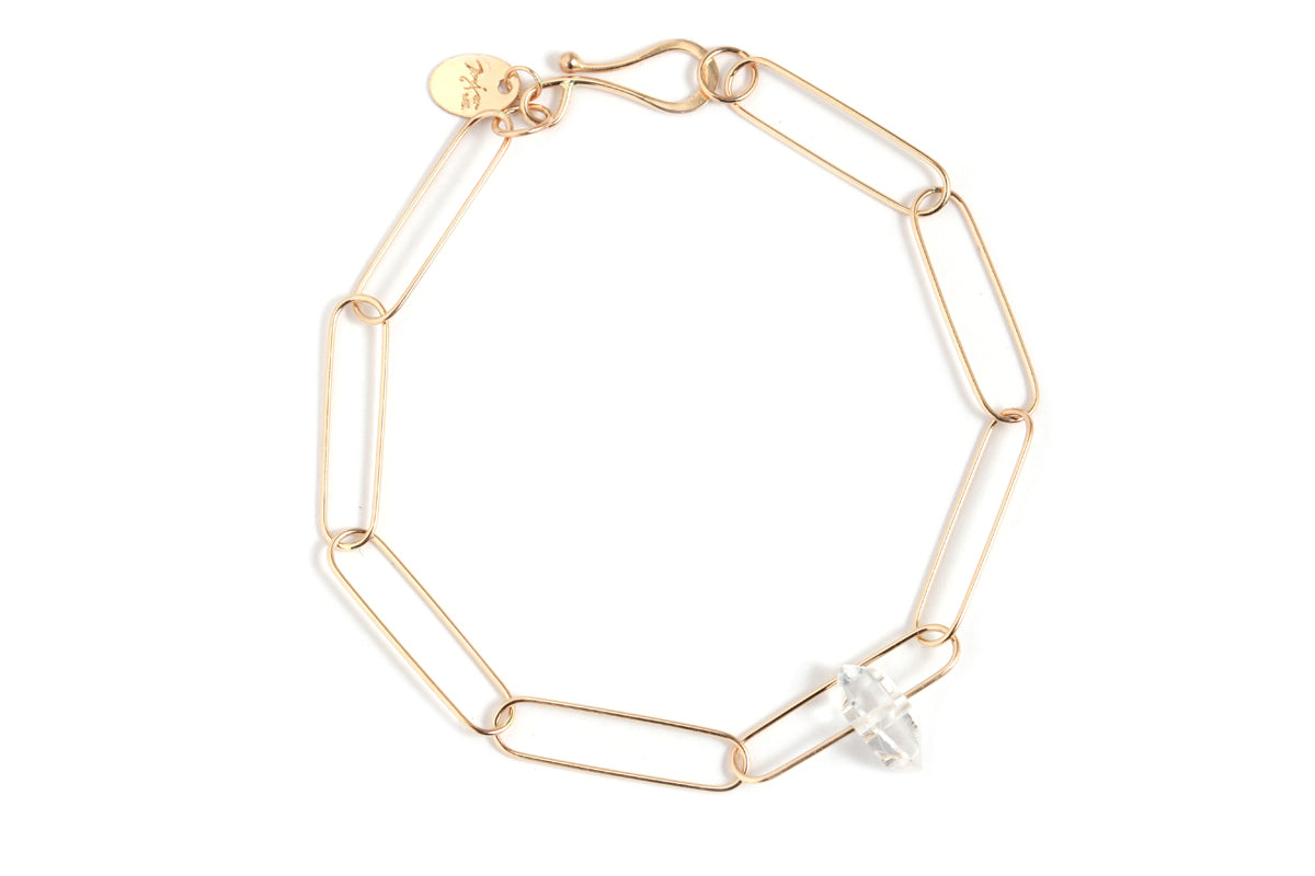 Paperclip Chain Bracelet with Herkimer Charm Gold BRACELETS B936