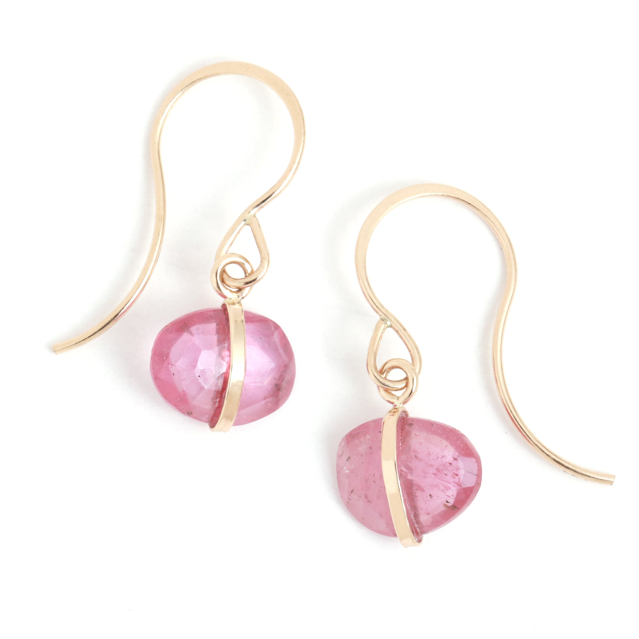 Bezel Wrapped Pink Sapphire Drop Earrings gold Earrings E2674GPS-updated