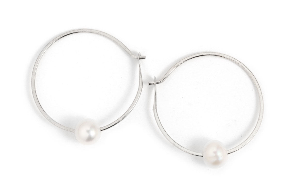 7/8 Inch Hoops with Floating Single Pearls