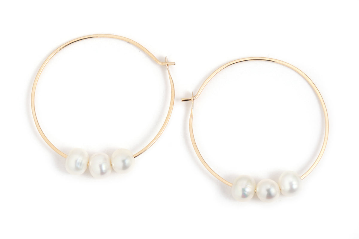 1.25 Inch Hoops with 3 Floating Pearls by Melissa Joy Manning