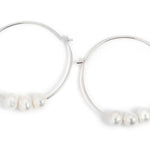1.25 Inch Hoops with 3 Floating Pearls Silver Earrings E3029s