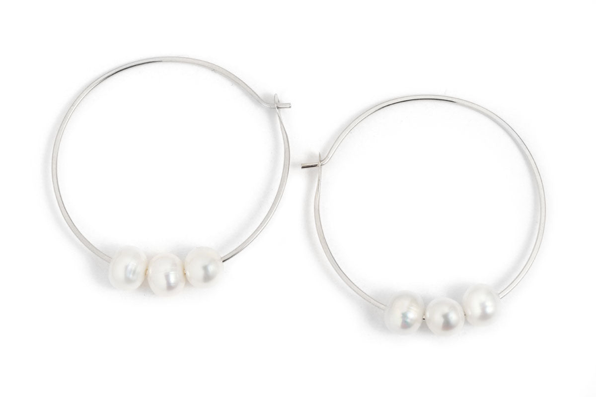 1.25 Inch Hoops with Floating Pearls