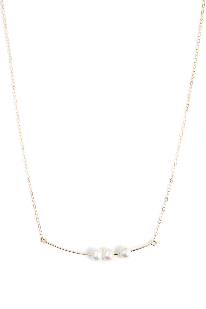 Floating Triple Pearl Bar Drop Necklace