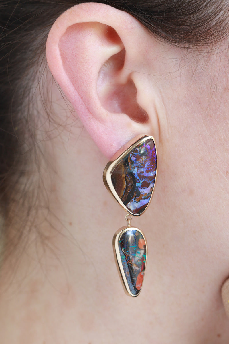 Double drop mismatched boulder opal earrings Earrings OFK4106-onmod