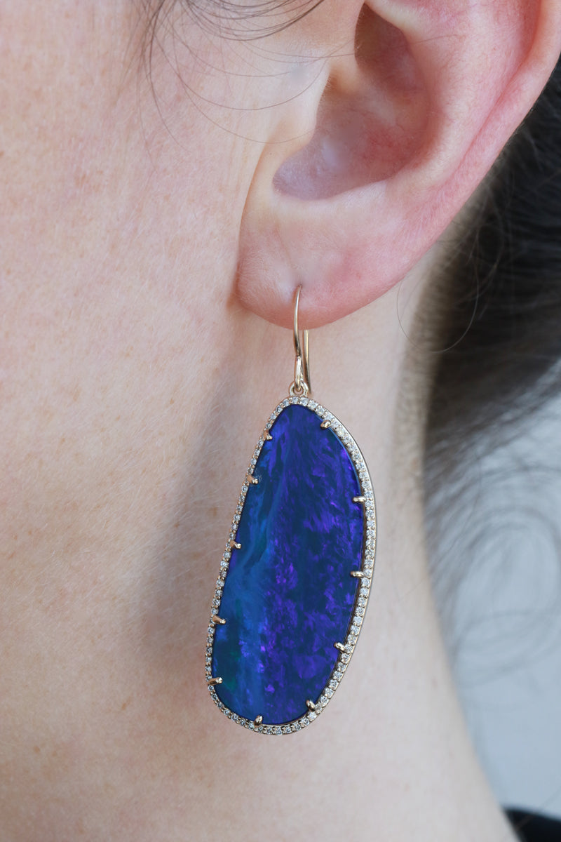 Boulder Opal Drop Earrings with Diamond Halo Earrings OFK4151-onmod