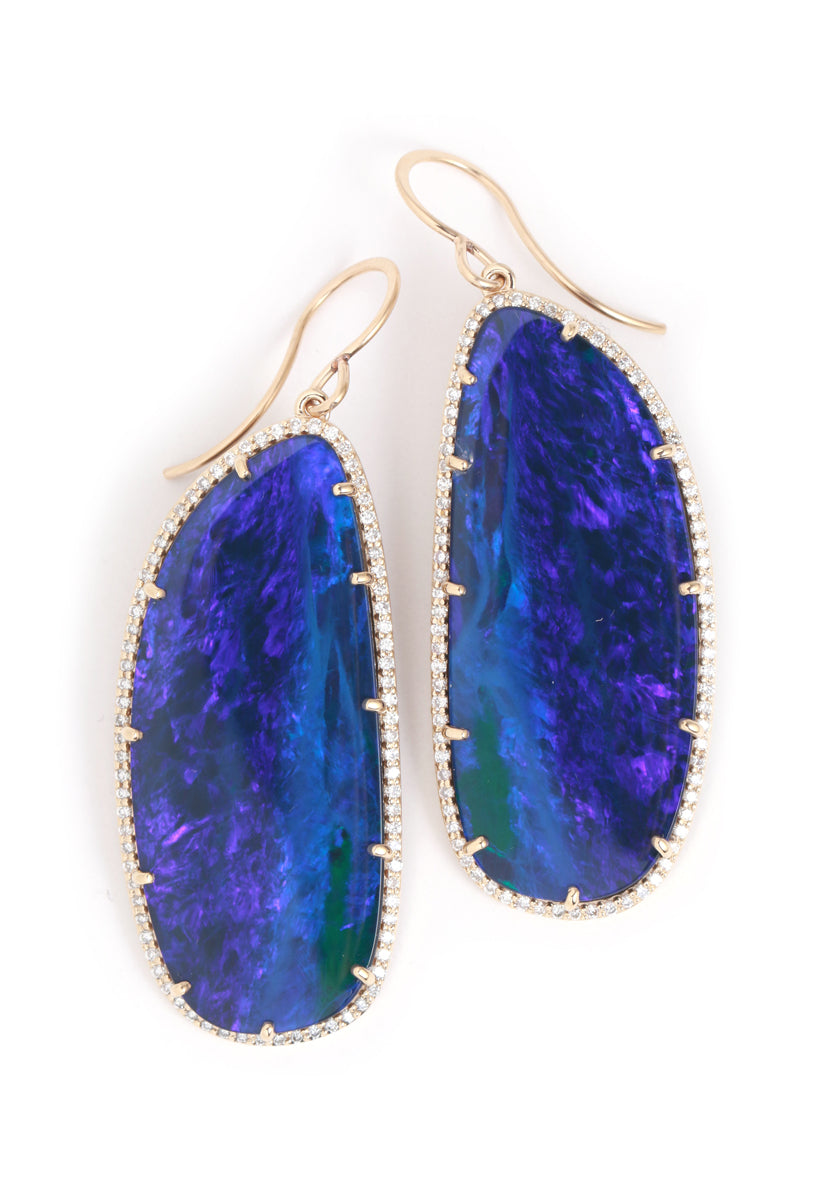Boulder Opal Drop Earrings with Diamond Halo Earrings OFK4151