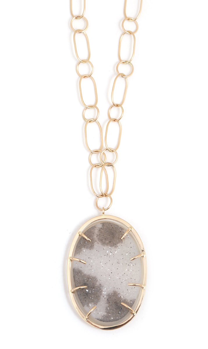 Speckled Grey Druzy pendant with Round and Oval Handmade Chain Necklaces OFK4206