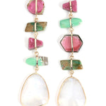 Five Drop Watermelon Tourmaline, Druzy, and Rainbow Moonstone Earrings Earrings OFK4284