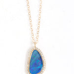Freeform Pear Opal Pendant Necklace with Diamond Halo Necklaces OFK4399