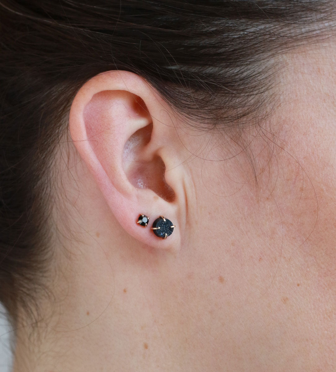Round black diamond stud earrings