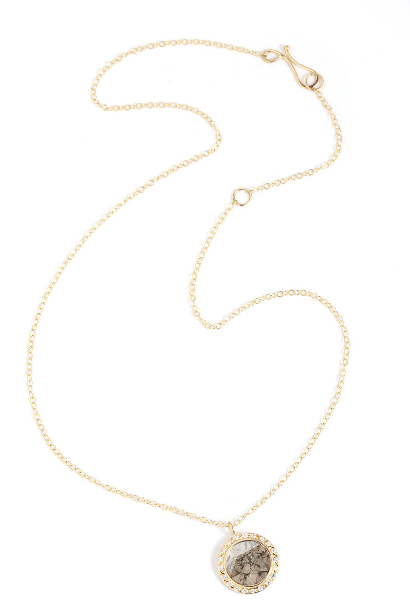 Round diamond slice necklace with micropavé halo Necklaces ofk4324-2