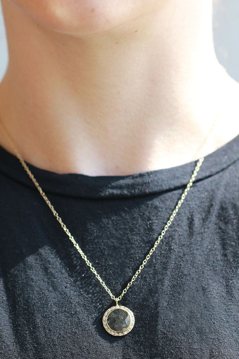 Round diamond slice necklace with micropavé halo Necklaces ofk4324-onmod