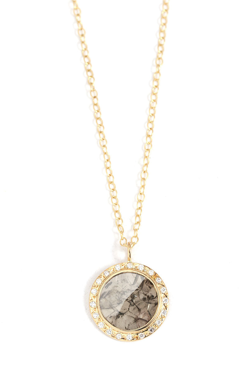 Round diamond slice necklace with micropavé halo Necklaces ofk4324