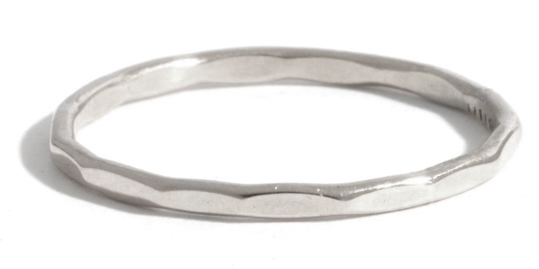 Hammered Texture 1mm Band - White Gold - Melissa Joy Manning Jewelry