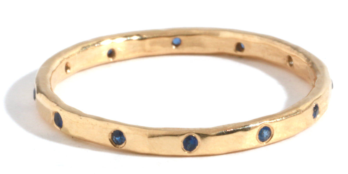 12 Blue Sapphire Band - 18k Yellow Gold Stock Ring r482g-18