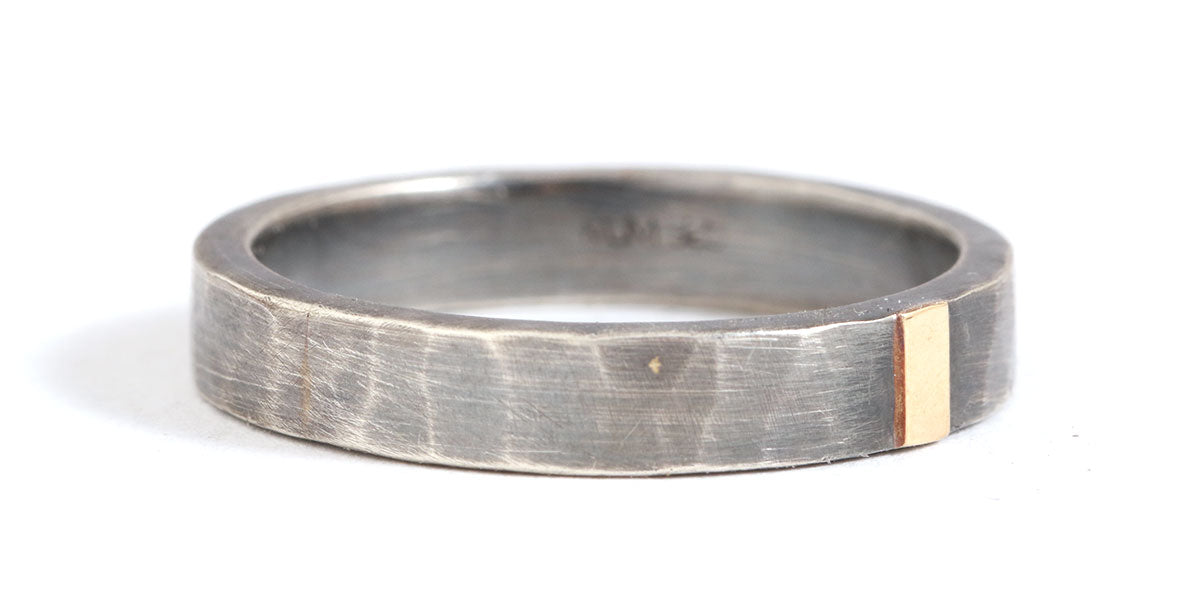 4mm Gold Stripe Hammered Oxidized Silver Band Unisex Rings r661-2